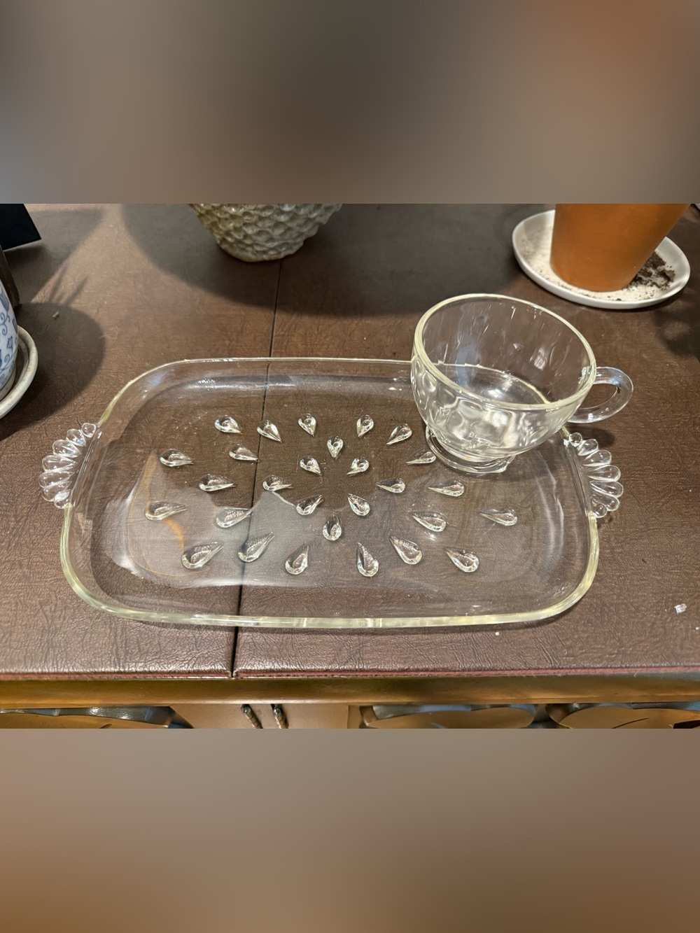 Glass Serving Tray with Teardrop Accent - hazel atlas vintage mid century snack